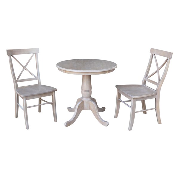 International Concepts Round 30 in Round Top Pedestal Table, with 2 X-Back Chairs, Washed Gray Taupe, 30 W, 30 L, Wood K09-30RT-C613-2 - main